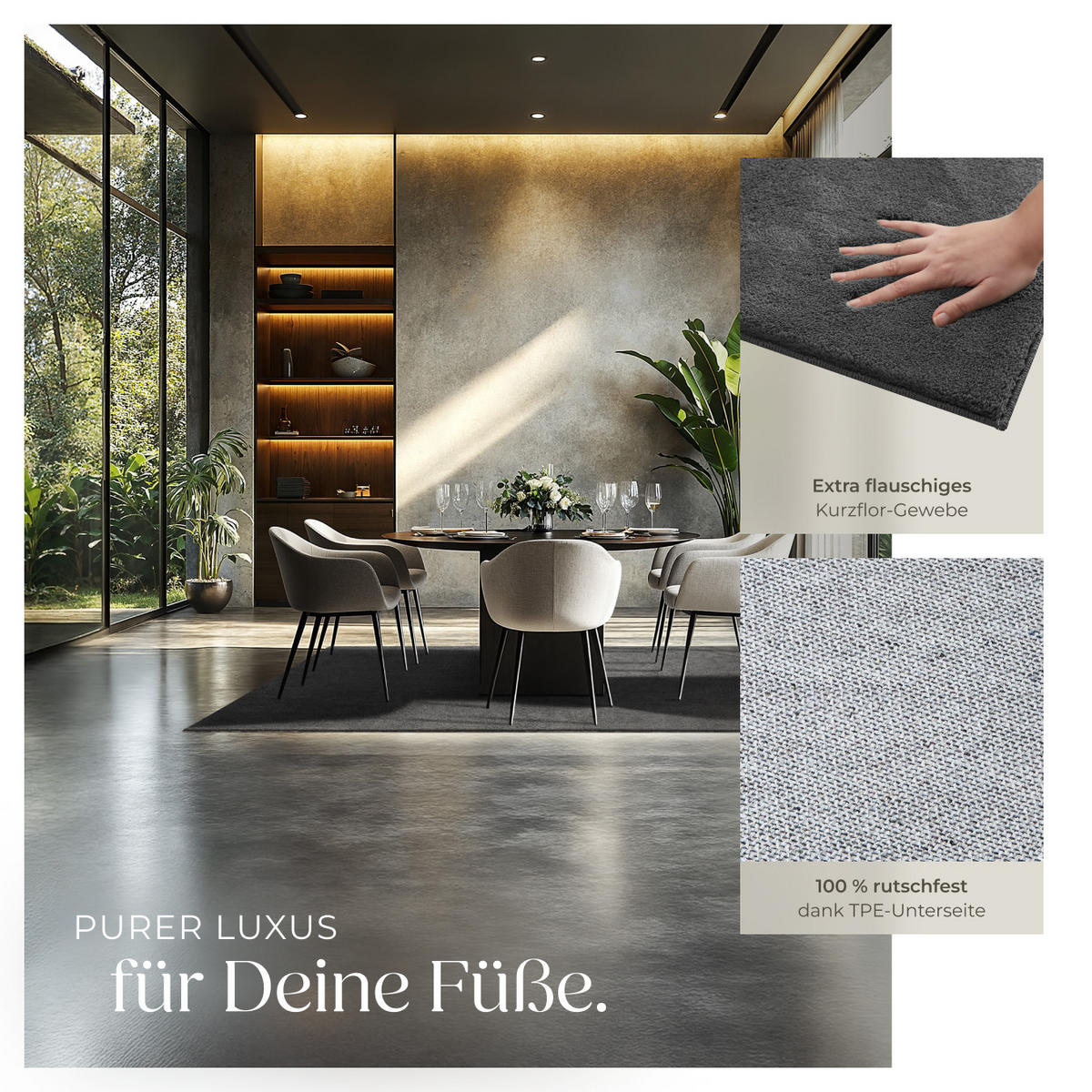 KURZFLORTEPPICH Soft Zone,rutschfeste Unterseite,anthrazit - Anthrazit, Kunststoff (200/140cm) - tectake