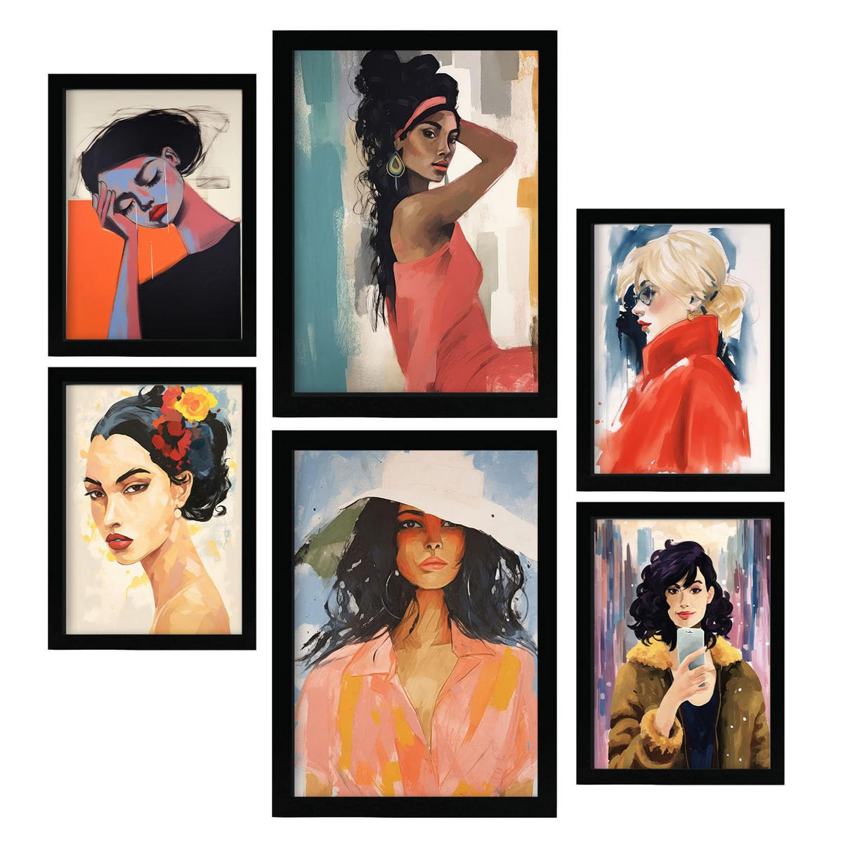 POSTER Set Mit 6 Zuversichtlich In Damenplakat A3 & A4 Schwarzer Rahmen - Schwarz, Papier (29/3cm) - Nacnic