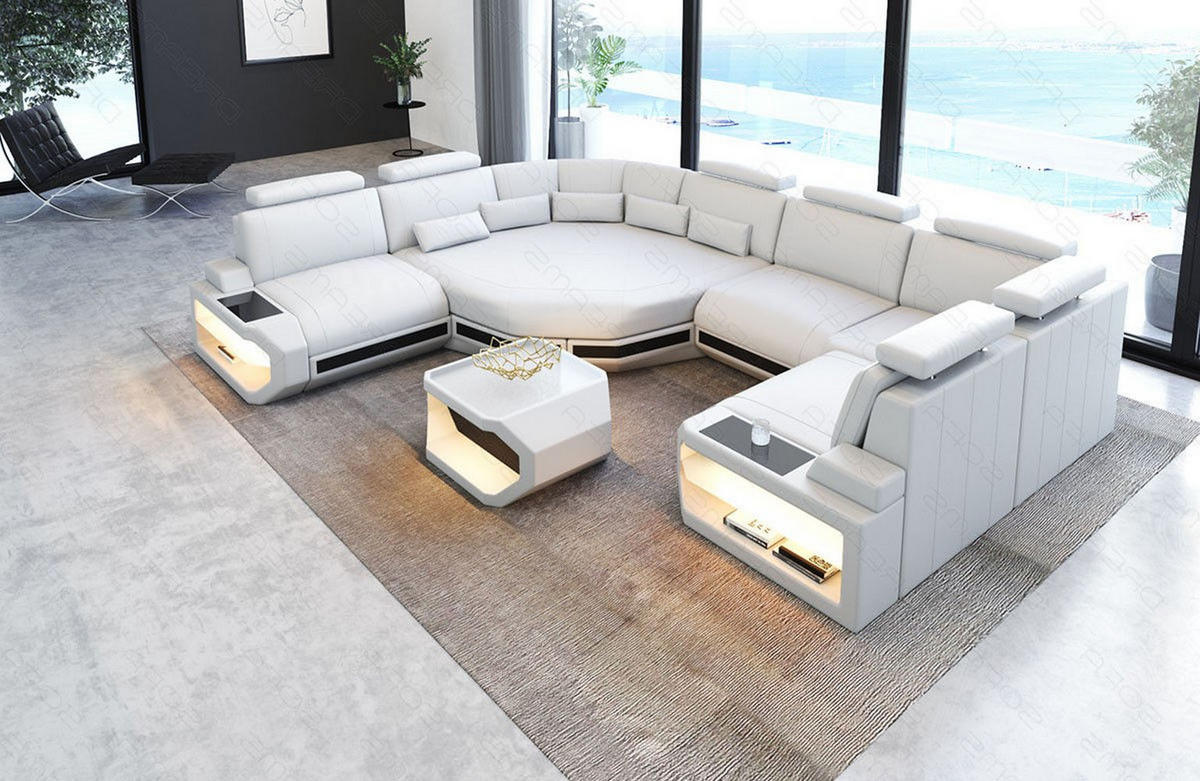 WOHNLANDSCHAFT Asti U Mini - Schwarz/Weiß, Leder (352/93/280cm) - Sofa Dreams
