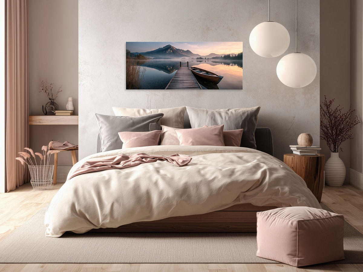 GLASBILD 125x50 cm Landschaft Berge See - Beige, Glas (125/50cm) - artissimo