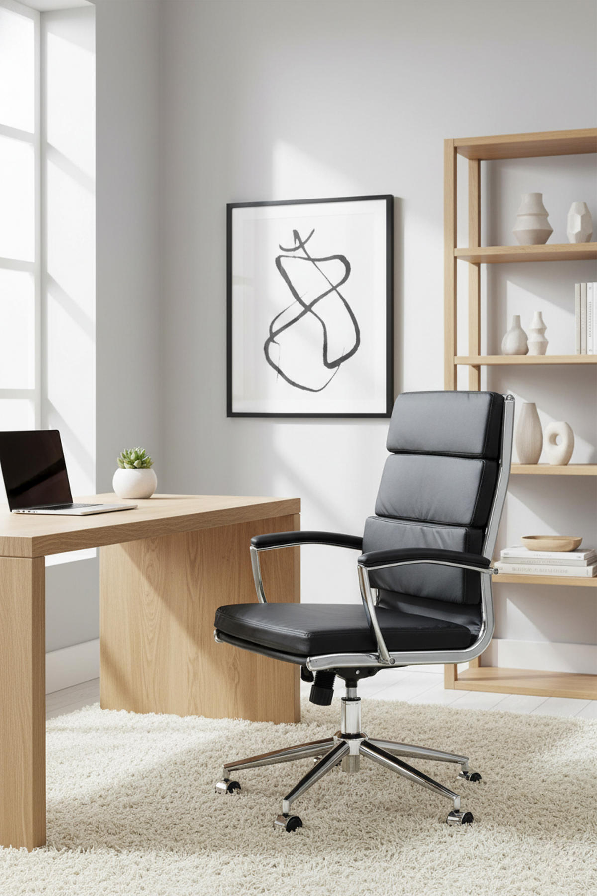BÜROSTUHL Cyron Kunstleder schwarz - Chromfarben/Schwarz, Metall (61/115/65cm) - TPFLiving