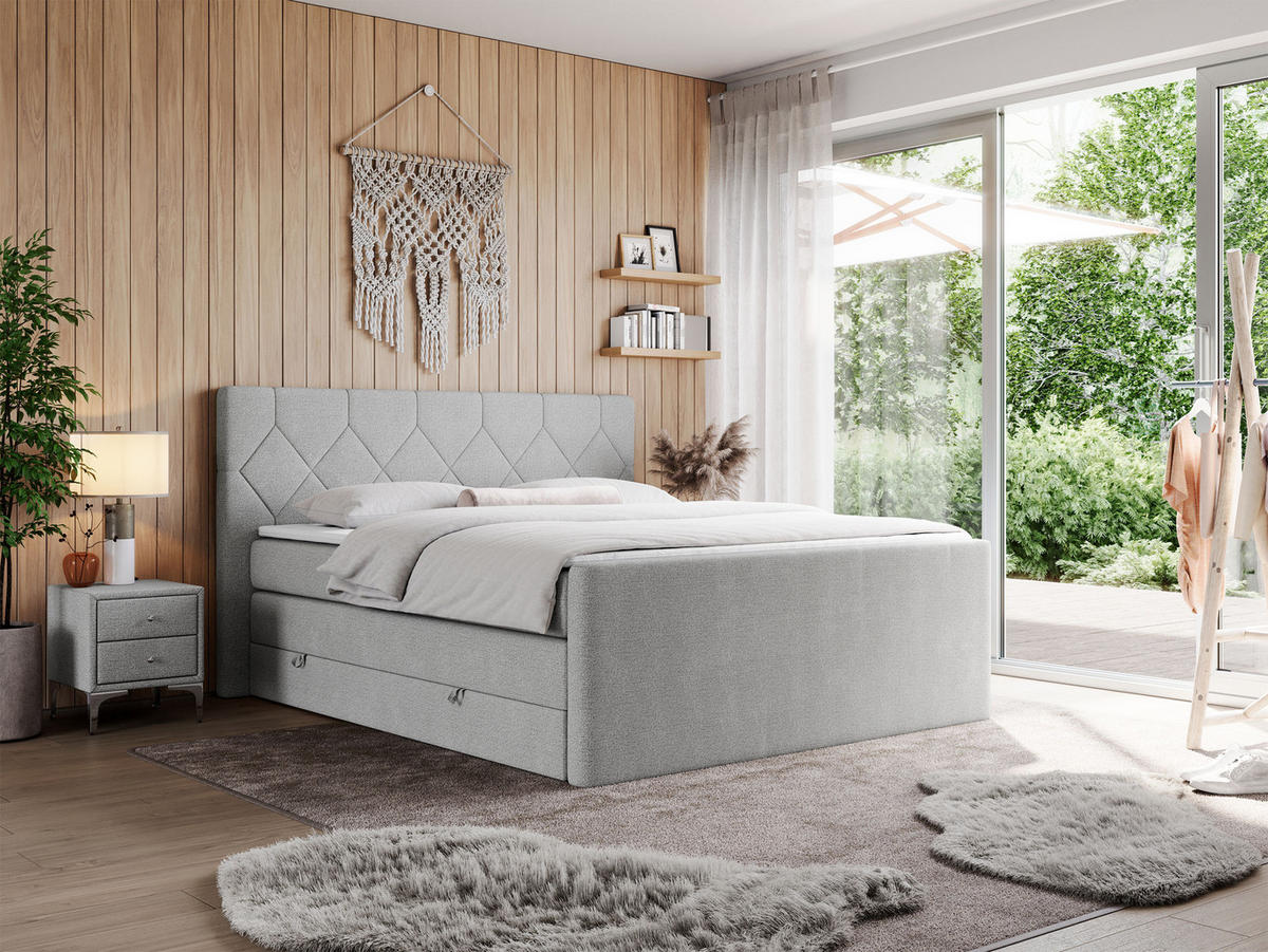 BOXSPRINGBETT KING EIGAR 160/200 Hellgrau Struktur - H3 - Hellgrau, Holz/Textil (160/200cm) - MKS