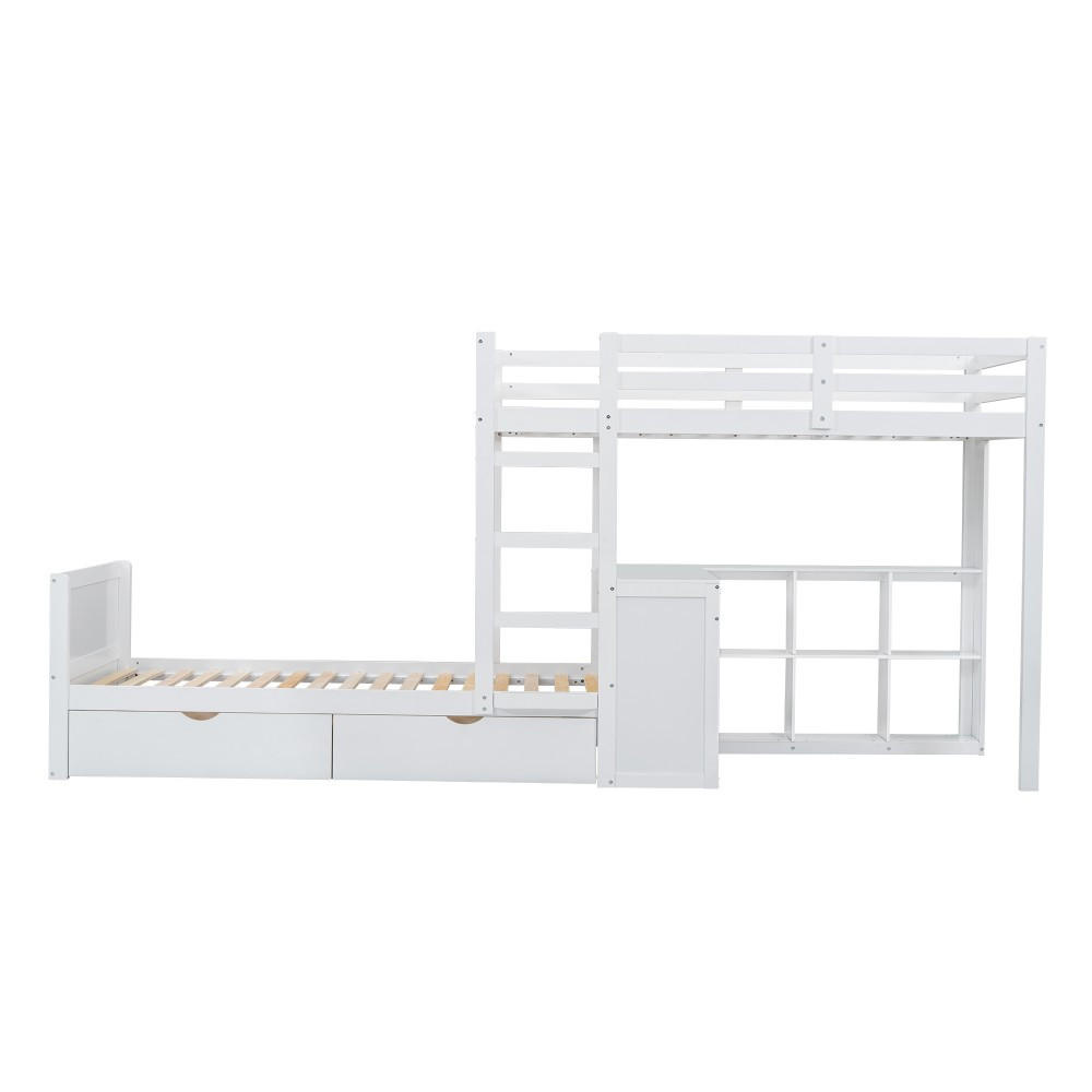 ETAGENBETT 90x200cm in Weiß mit Zwei Schubladen - Weiß, Holz (90/200cm) - KOMHTOM