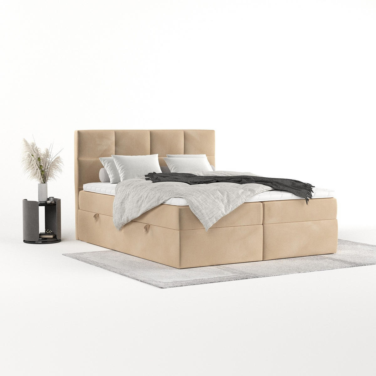 BOXBETT Oris 140/200 cm Beige im Kronos Stoff - Beige/Schwarz, Holz/Holzwerkstoff (140/200cm) - AltaBeds