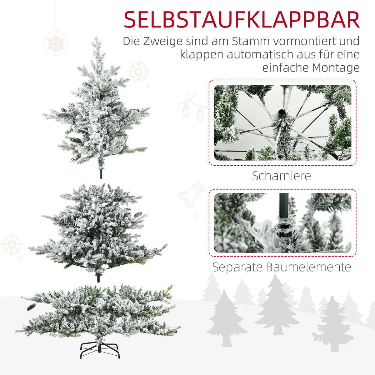 WEIHNACHTSBAUM, PE, Kunststoff, Stahlrohre, Grün+ Weiß - Multicolor, Kunststoff (180cm) - HOMCOM