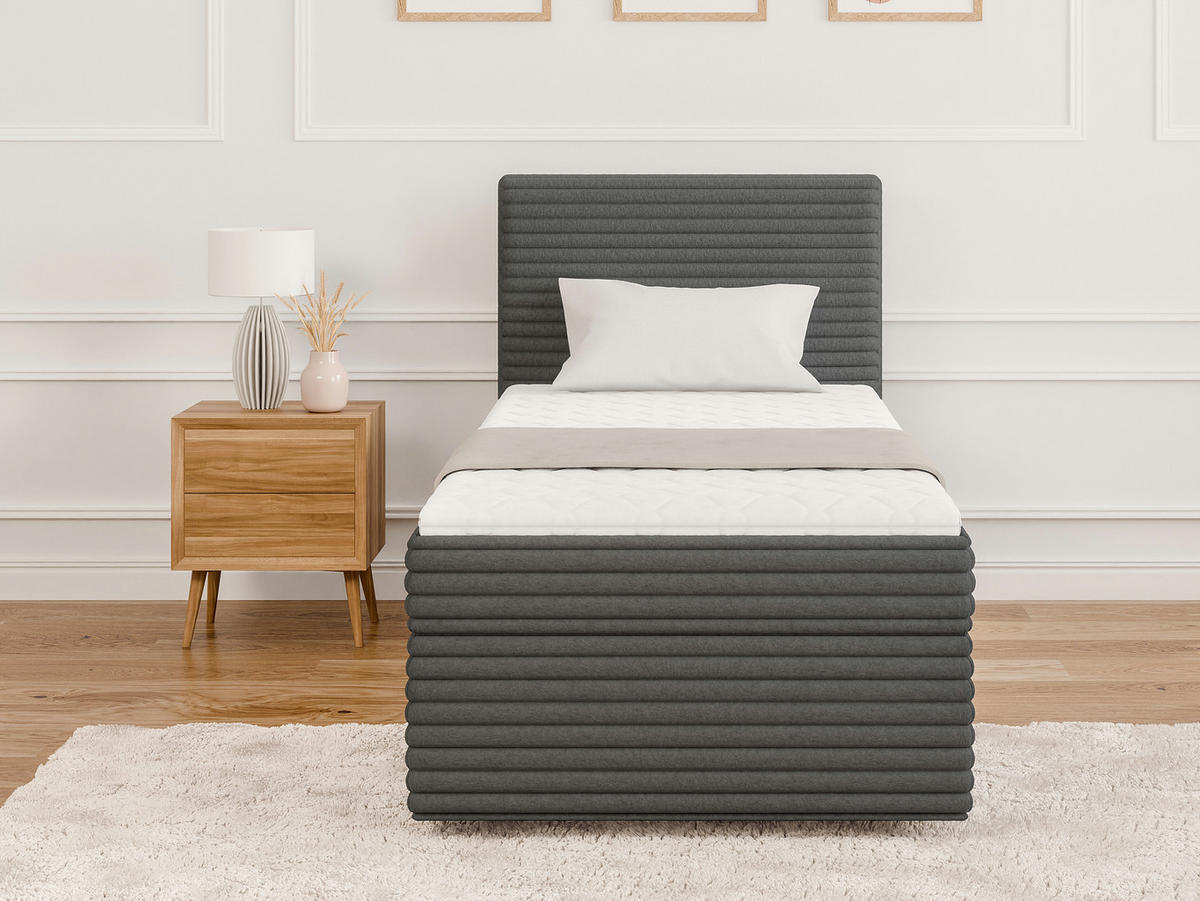 BOXBETT Roma 90/200 cm Dunkelgrau Plüschcord - Dunkelgrau/Schwarz, Holz/Kunststoff (90/200cm) - S-Style Möbel