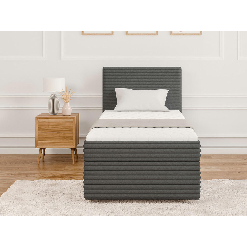 Thumbnail - S-Style Möbel Boxbett, Dunkelgrau, Textil, Echtholz,Buche, Birke, 1-Sitzer, 90x200 cm, Blauer Engel, FSC Mix, Oeko-Tex®,...