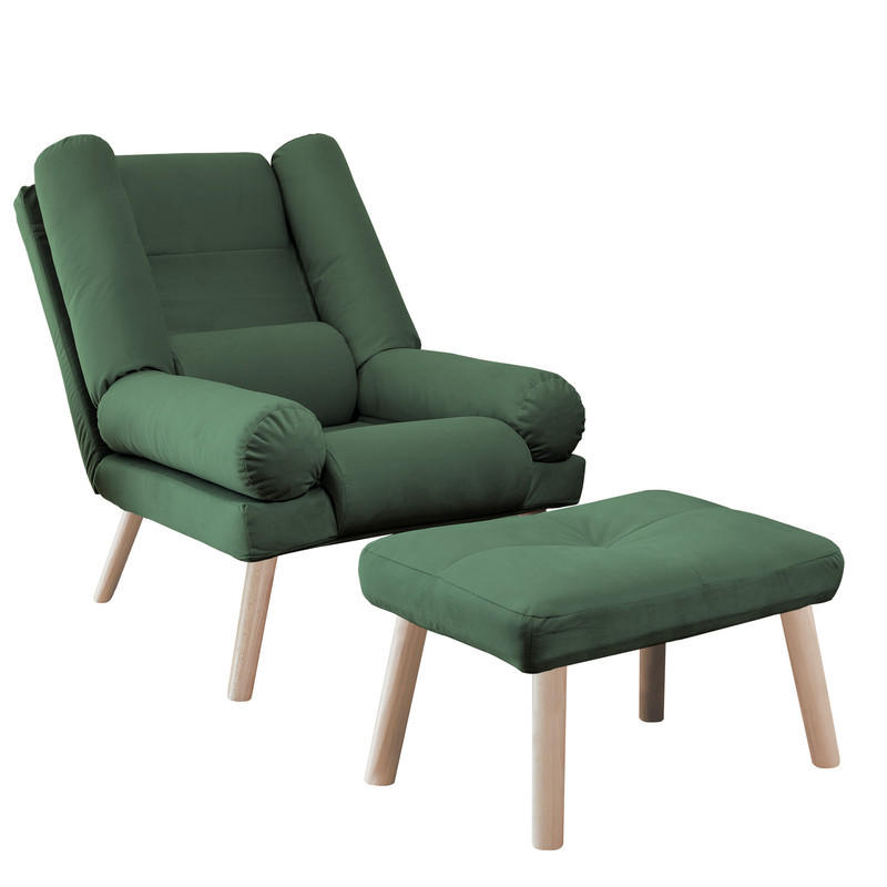 RELAXSESSEL LILA mit hocker, 75/75/100 cm, Grün - Grün, Holz/Textil (75/100/75cm) - Idohome