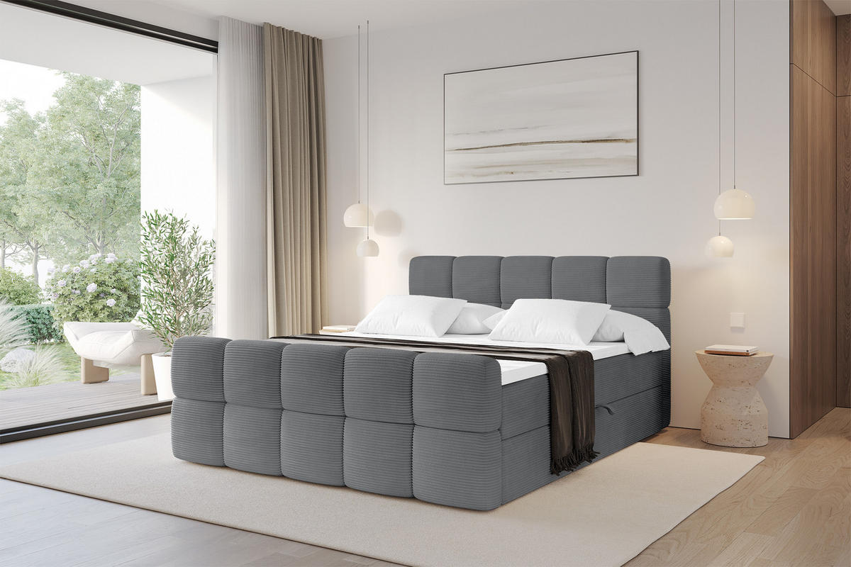 BOXBETT mit Matratze H3 - FAMA-Z - 120x200 cm Dunkelgrau Poso - Taupe, Holzwerkstoff (120/200cm) - ALTDECOR