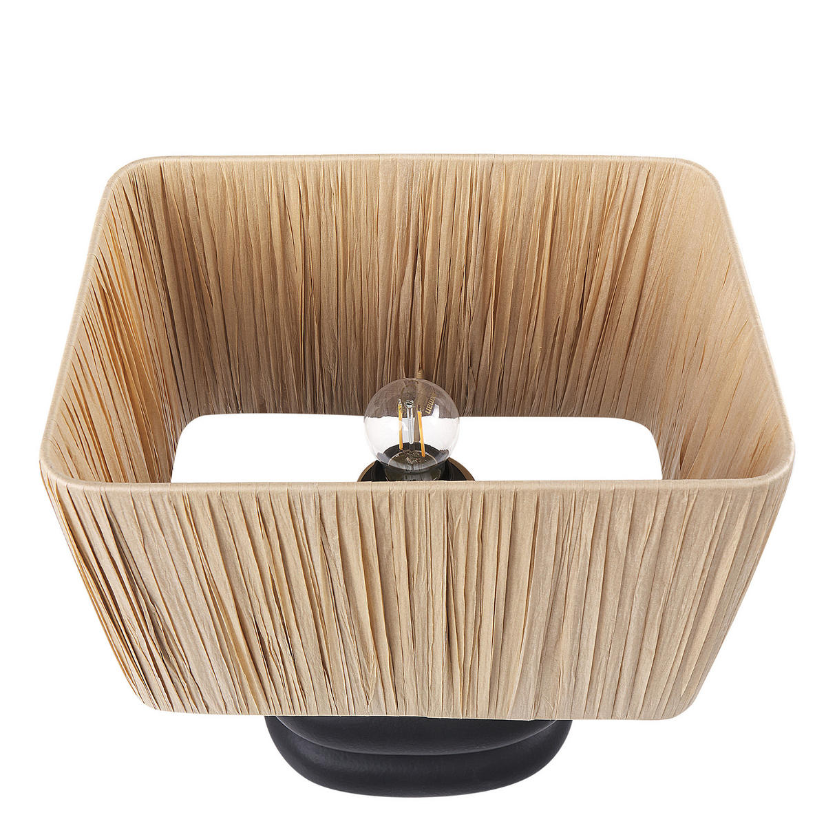TISCHLEUCHTE Schwarz/Heller Holzfarbton Judy - Hellbraun/Schwarz, Keramik (28/28/42cm) - Beliani