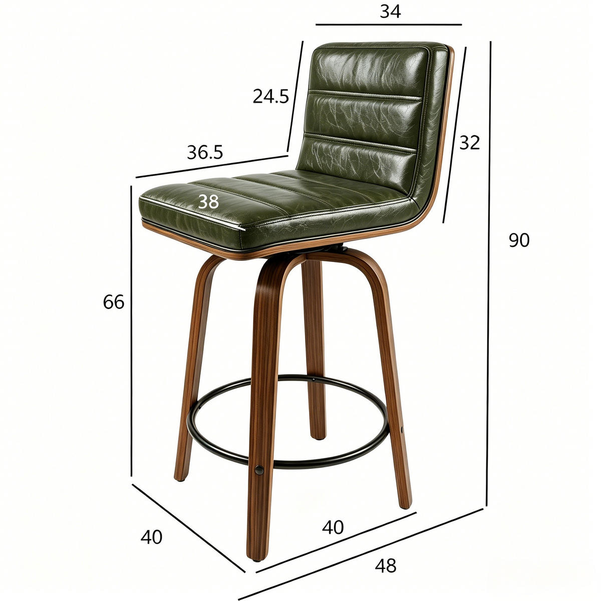 BARHOCKER DE-36437 mit geschwungenen Holzbeinen Grün - Grün, Holz (48/90/40cm) - ComfortXL