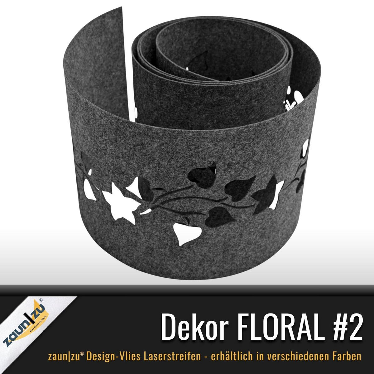 SICHTSCHUTZSTREIFEN Design Vlies Dekor Floral2 Einzelstreifen Schwarzgrau 2,55m - Schwarz, Kunststoff (260/19cm) - ZAUN|ZU