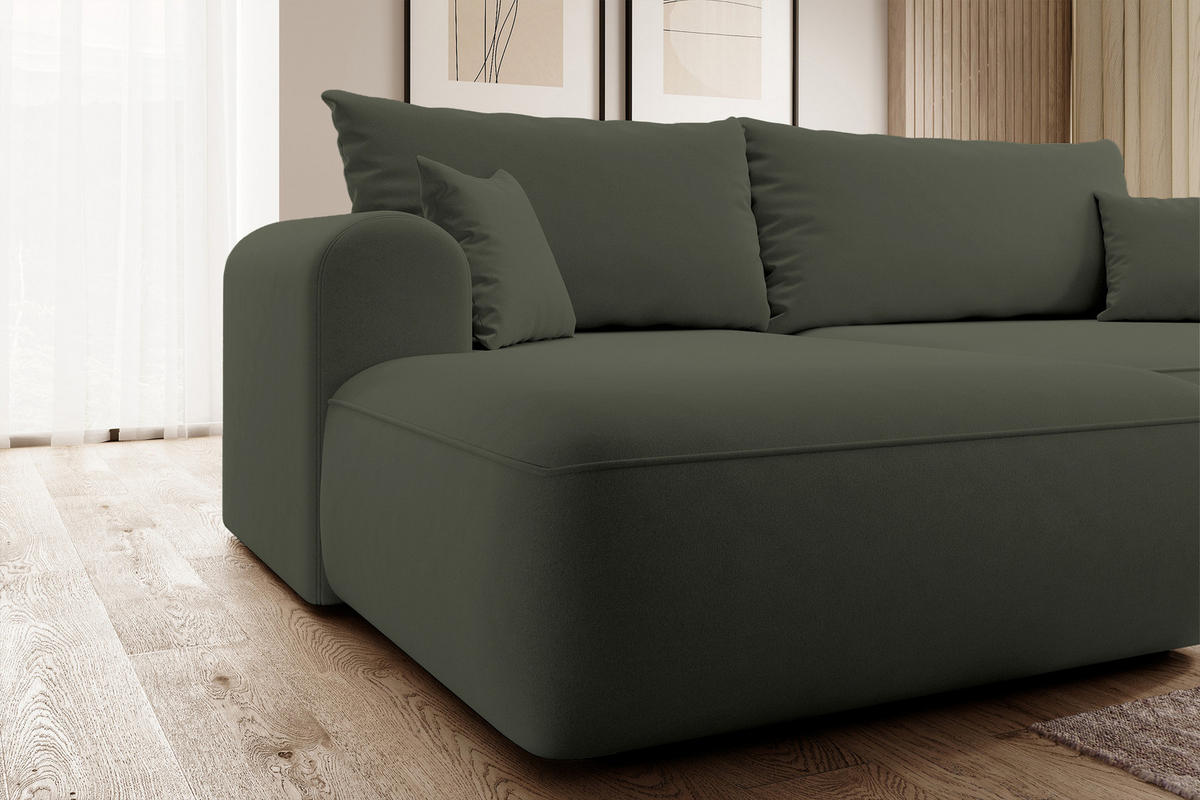 ECKSOFA Ovo Olivgrün Velours - Schwarz/Olivgrün, Kunststoff/Textil (260/165cm) - Selsey