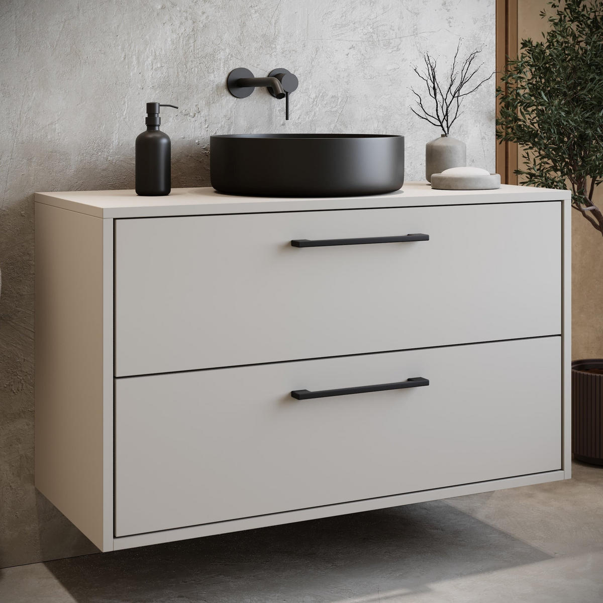 WASCHBECKENUNTERSCHRANK Florence 2 Schubladen Cashmere - 80 x 46 x 46 cm - Kaschmir, Holz (80/46/46cm) - Badplaats