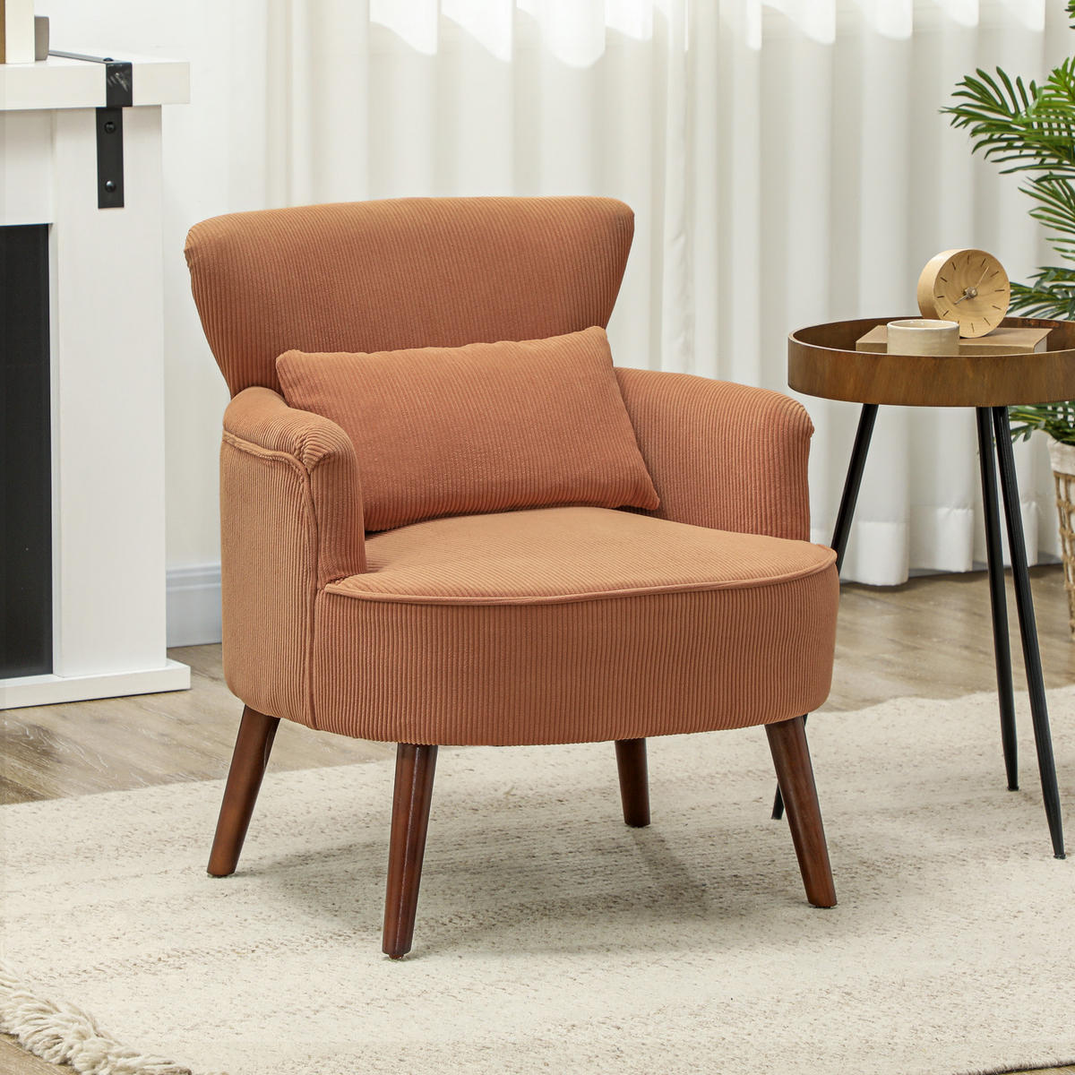 SESSEL mit Rückenlehne, abgerundeten Armlehnen Gepolstert Loungesessel Kordoptik - Orange/Braun, Textil (69/78/69.5cm) - HOMCOM