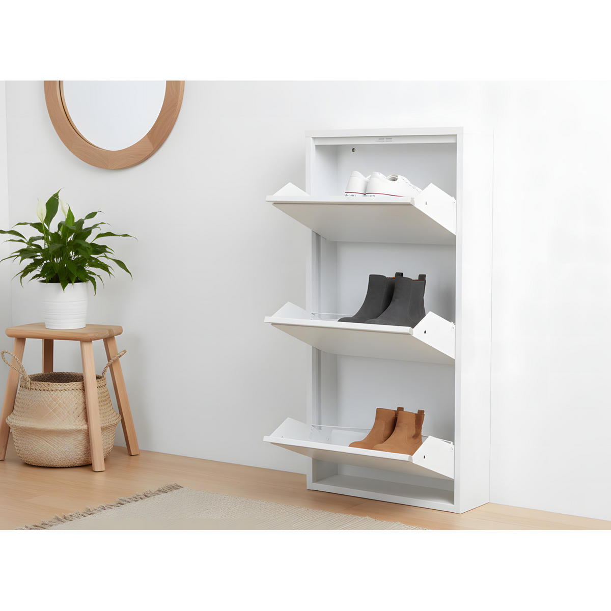 SKOSKÅP Pisa 50 x 16 x 106 cm – vit - Vit, Träbaserade material/Metall (50/106/16cm) - ebuy24