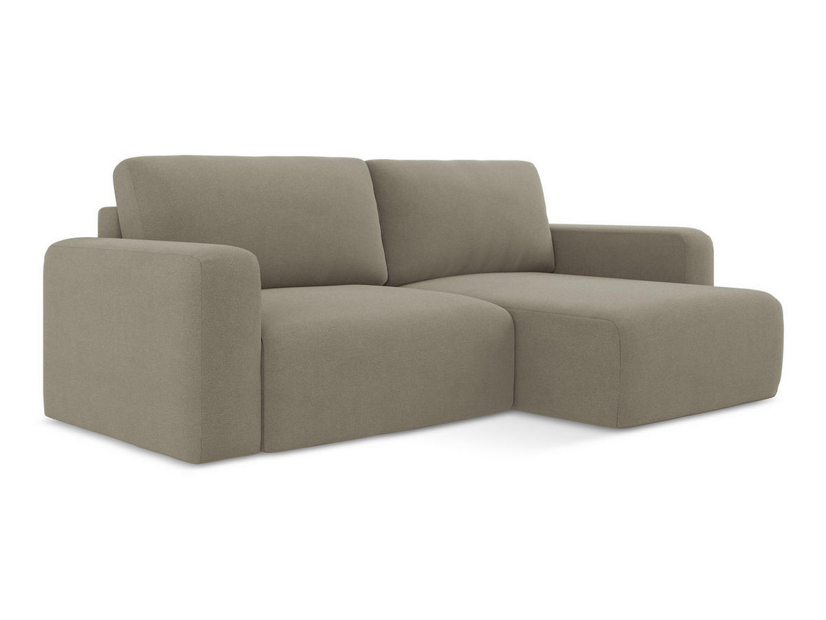 ECKSOFA mit Schlaffunktion rechts Strukturstoff Stoff Beige - Beige/Schwarz, Kunststoff/Textil (244/149cm) - Makamii