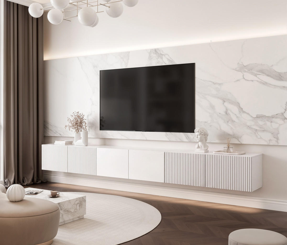 TV-LOWBOARD ANGEL mit LED-Beleuchtung, 300 cm Weiß matt - Weiß, Holzwerkstoff (300/36/40cm) - Idohome