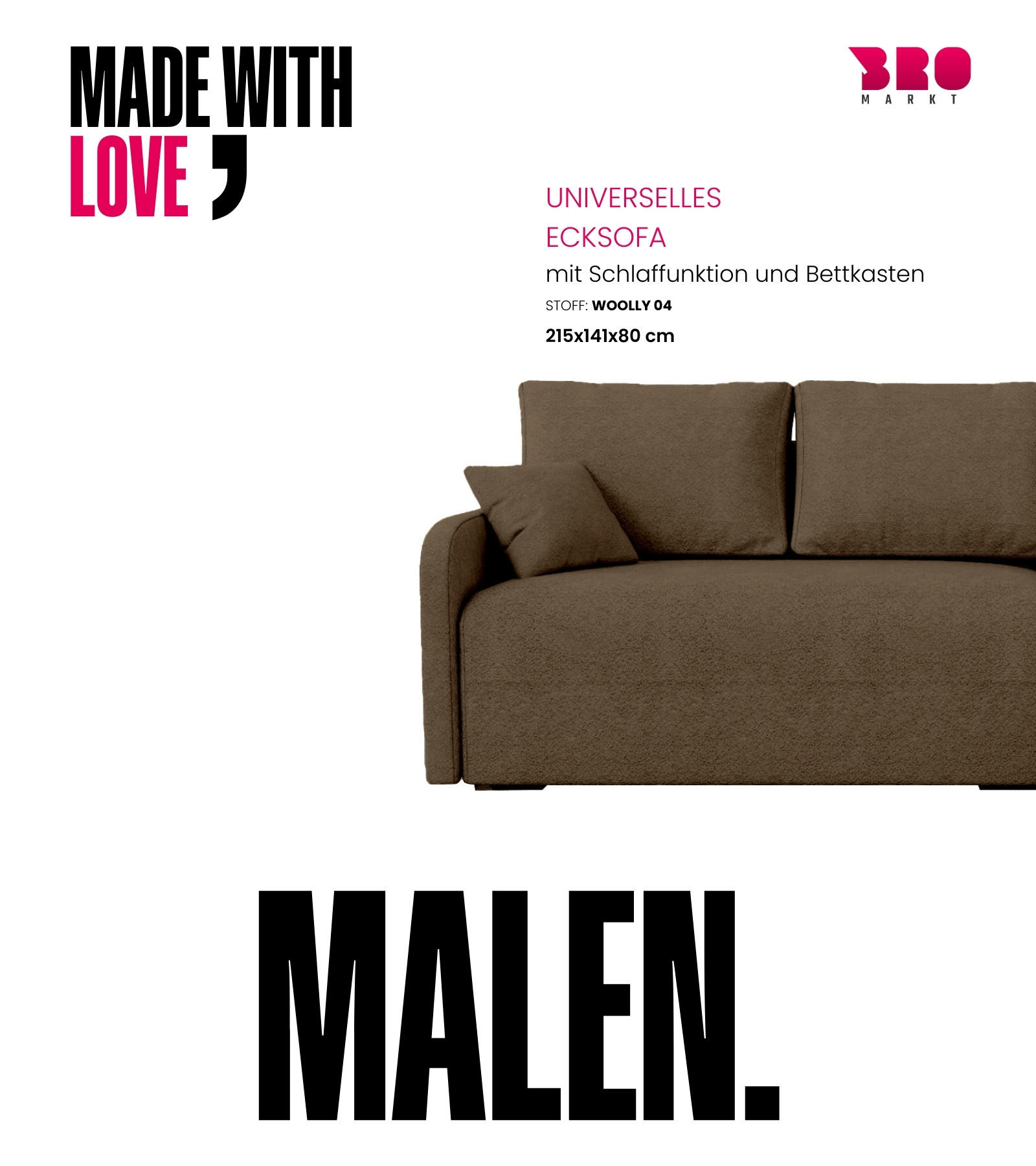 ECKSOFA Malen mit Schlaffunktion Braun Bouclé - Bronzefarben, Textil (215/141cm) - Bromarkt