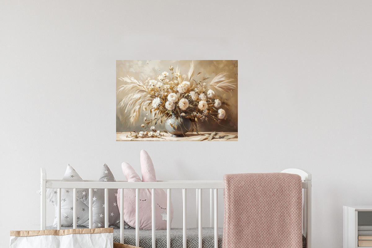 WANDTATTOO Blumen - Vase - Stilleben - Beige 60x40 cm - Creme, Kunststoff (60/40/0.1cm) - MuchoWow