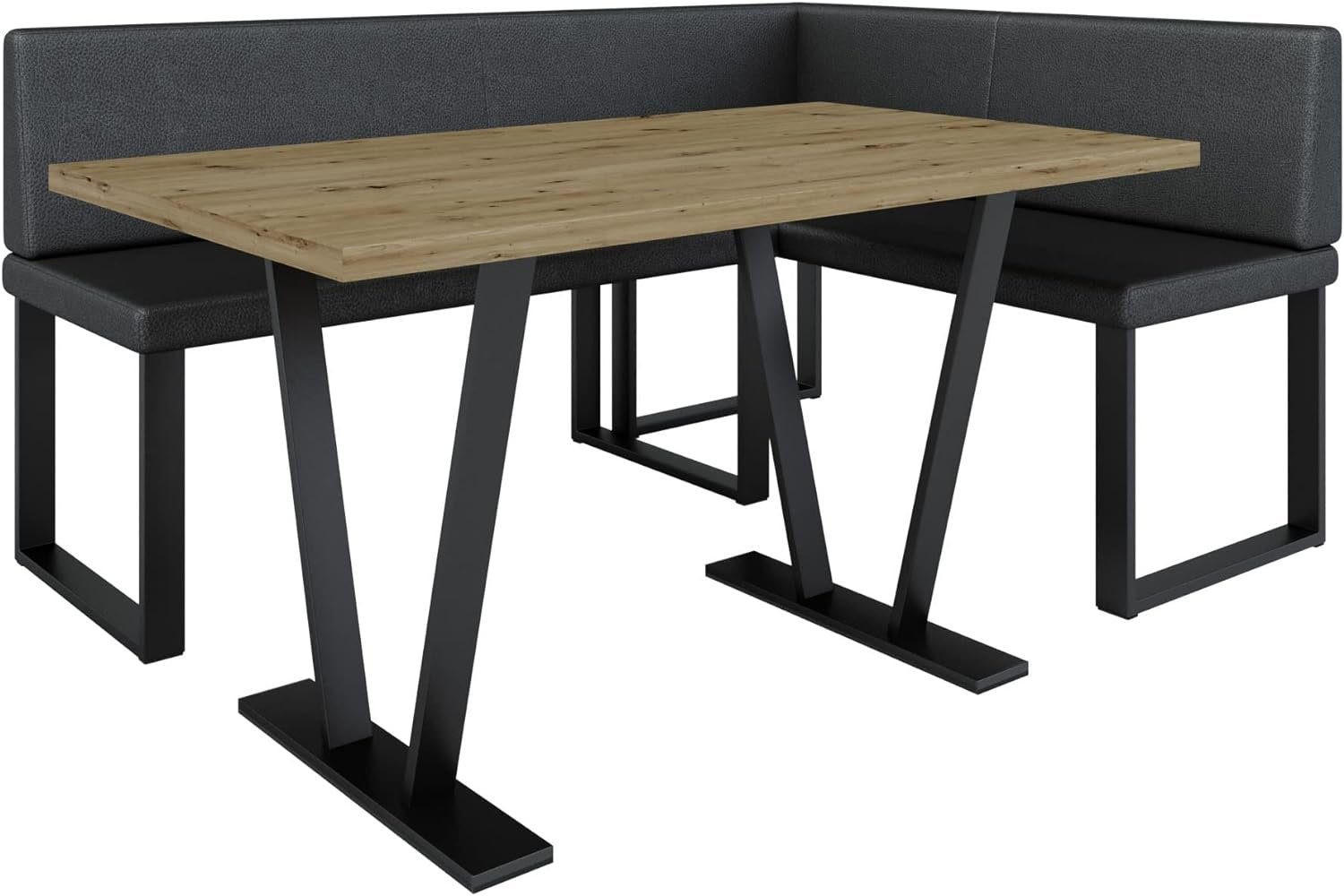 ECKBANKGRUPPE Alina - Kunstleder - 142 x 196 cm - Rechts- Schwarz - Schwarz, Leder/Metall (142/87/196cm) - AN-Moebel 4u