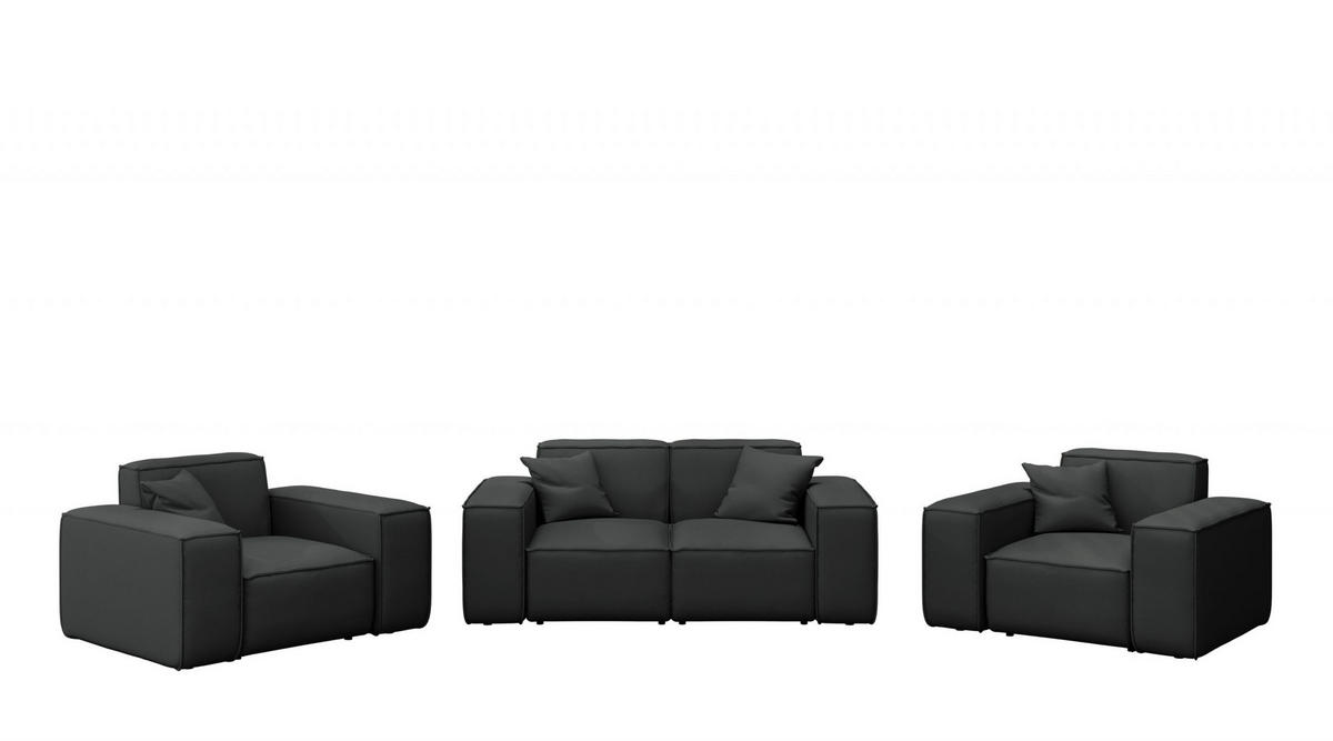 LOUNGEGARNITUR 2 1 1 Gartenmöbel, MALIBU Stoff Odyssey Schwarz - Schwarz, Holz - Kaiser Möbel
