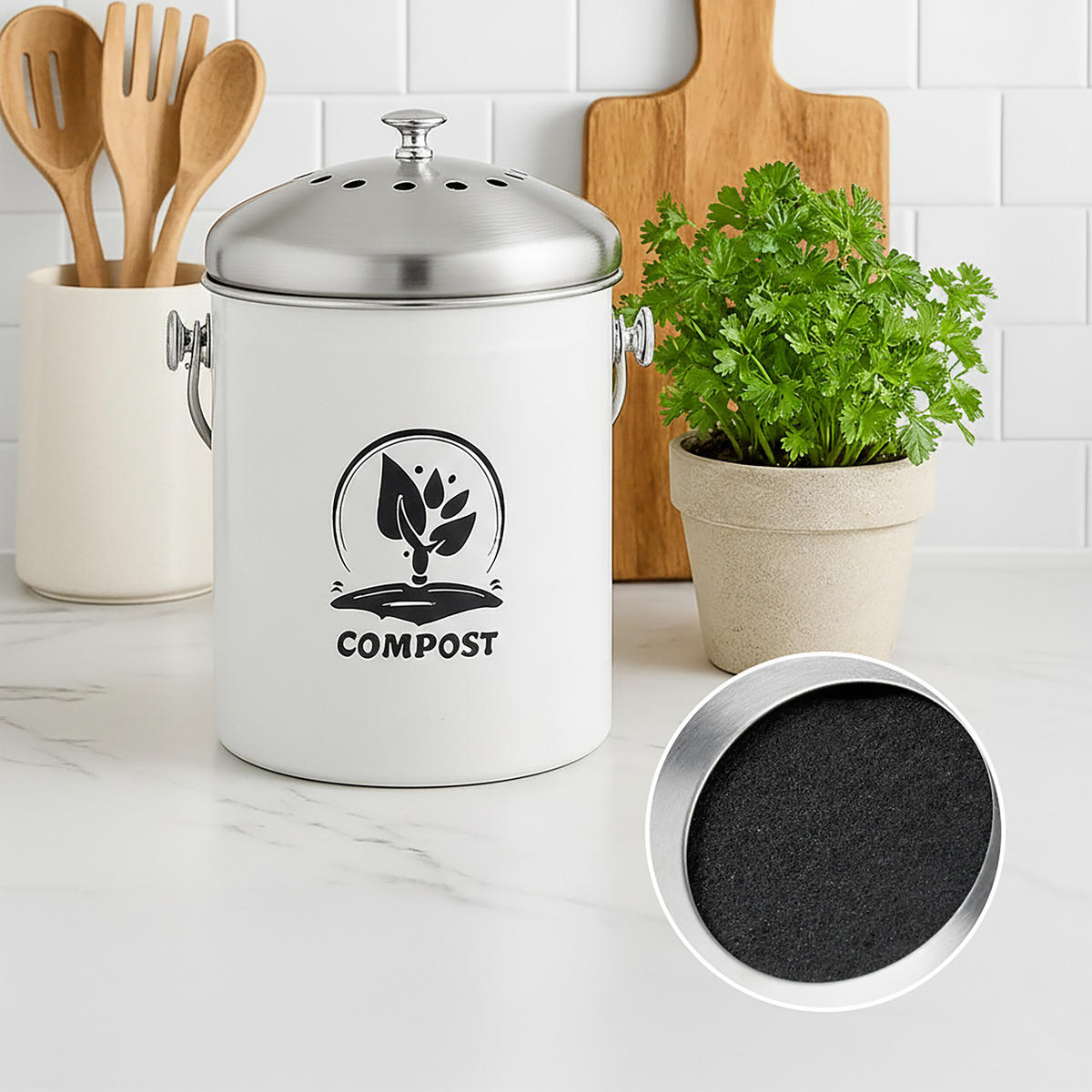 KOMPOSTÉR - biela, kov/textil (21/29/18.5cm) - Relaxdays