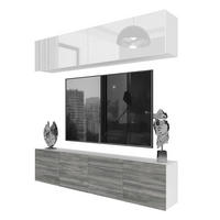 WOHNWAND Milano 6, Weiß Hochglanz/Grau Matt, 200 cm, Grifflos - Weiß, Holz (200/40/36cm) - B BELINI GROUP