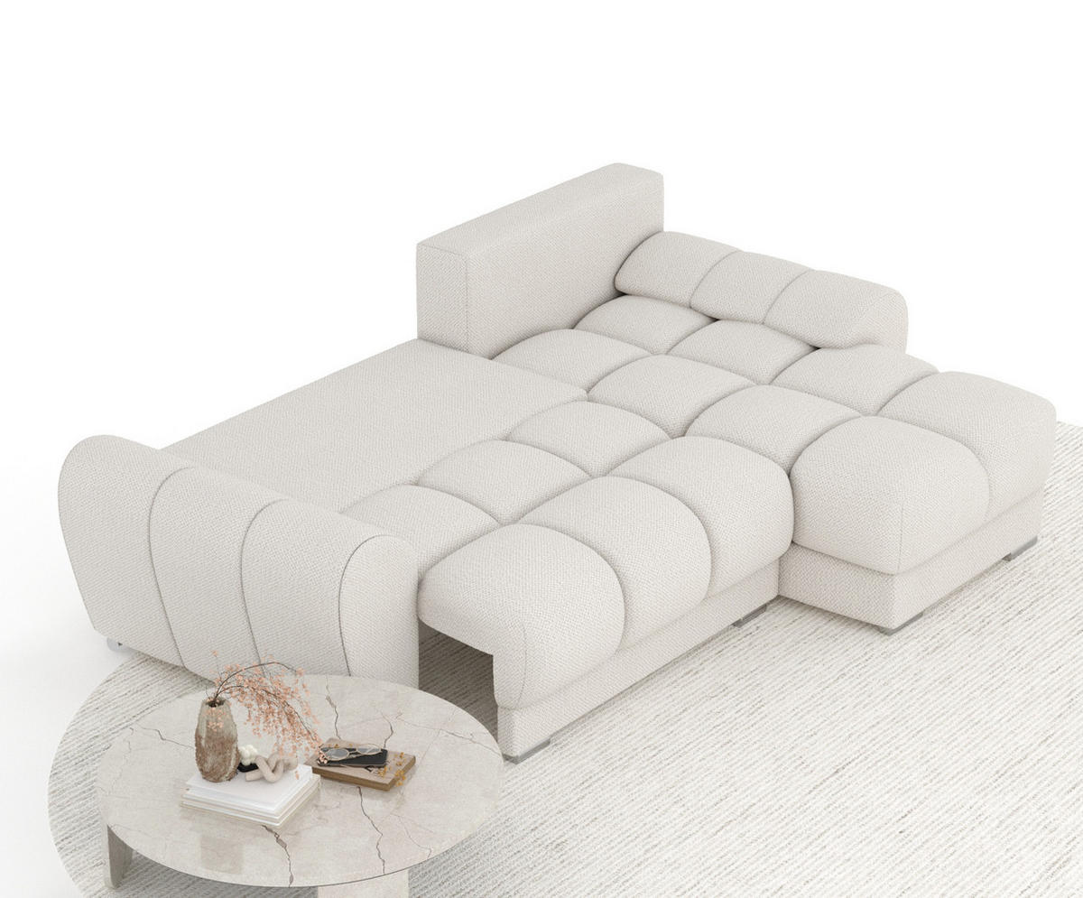 ECKSOFA MIT SCHLAFFUNKTION Peebles Beige Chenille-Stoff - Chromfarben/Beige, Holz/Holzwerkstoff (256/175cm) - Maison de Reve