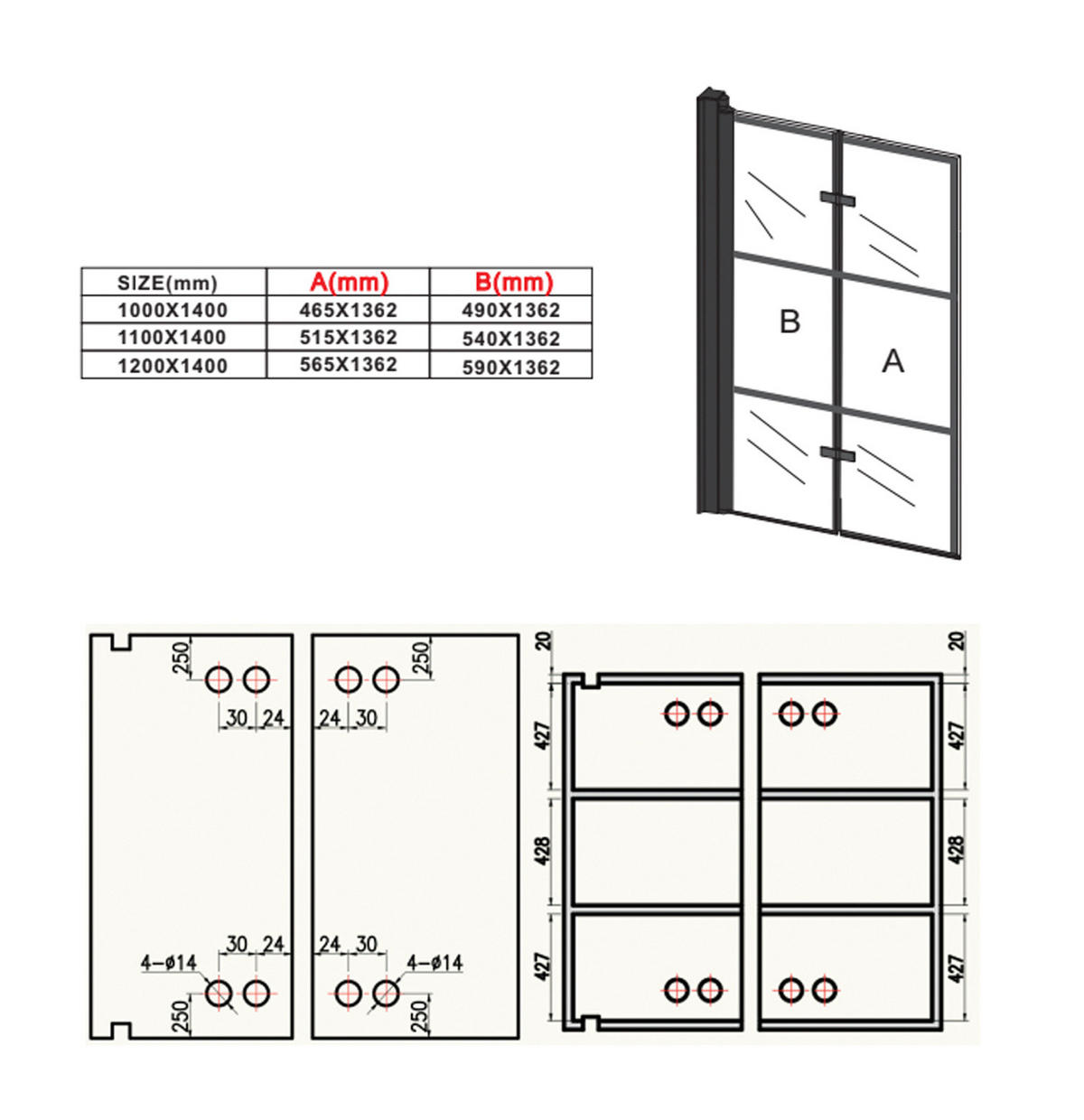 BADEWANNE Berkan 2 Teile cm Schwarz - 120 x 140 cm - Schwarz, Glas (120/140cm) - Badplaats