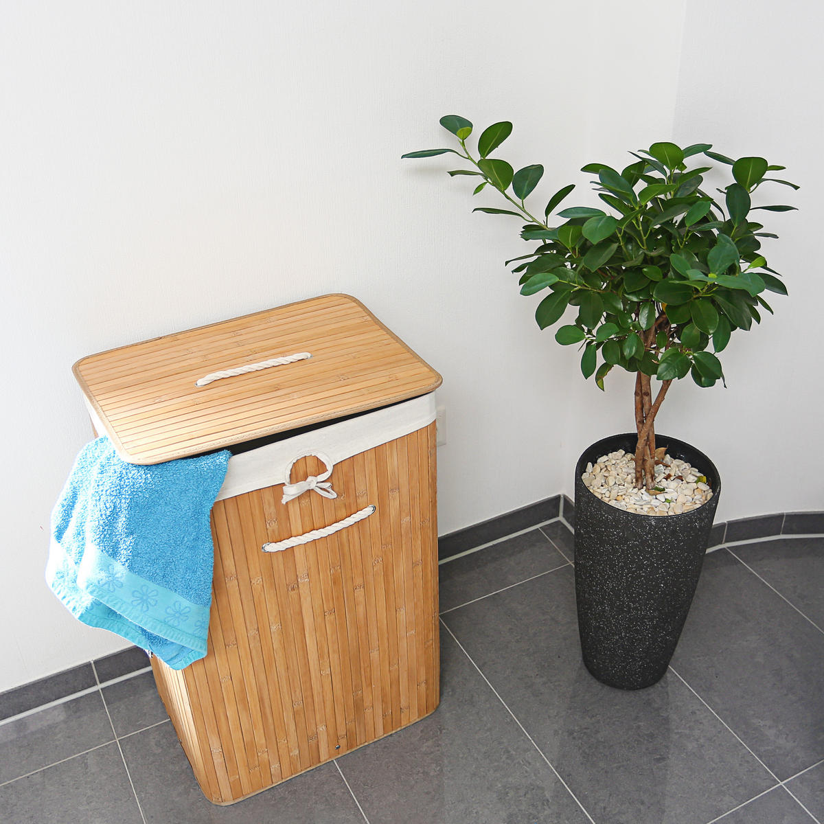 WÄSCHEKORB - Hellbraun, Holz/Textil (43.5/65.5/33.5cm) - Relaxdays