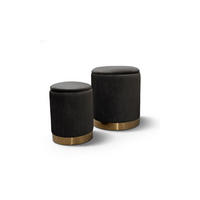 HOCKER-SET GEMINI 37/37/42 cm Schwarz - Goldfarben/Schwarz, Textil/Metall (37/42/37cm) - Lookway