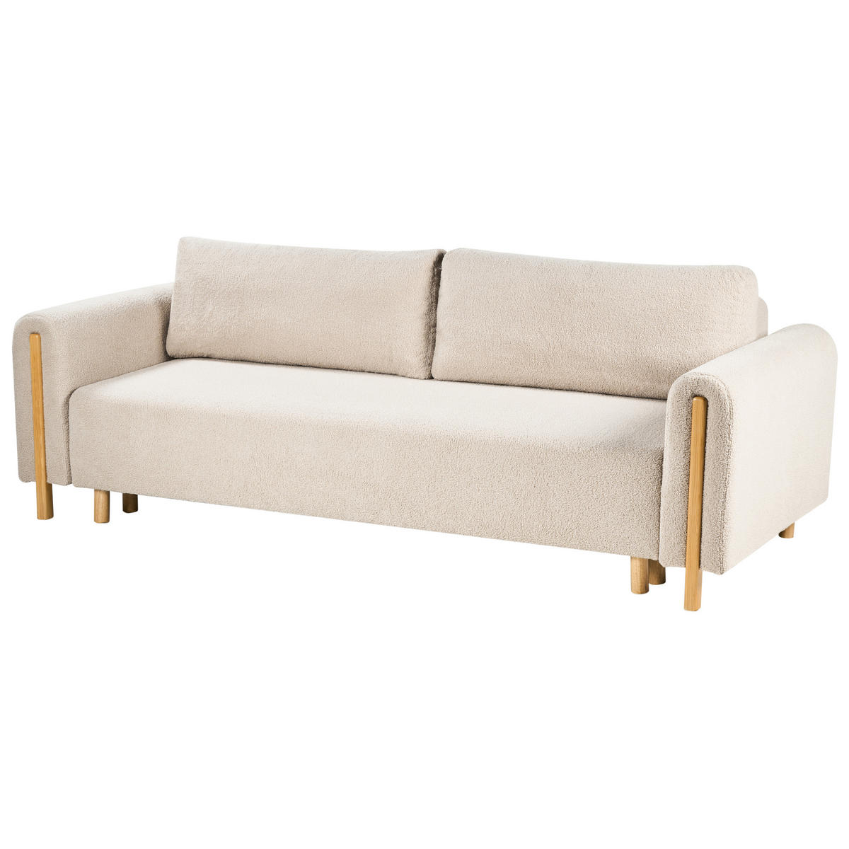 ROZKLÁDACÍ POHOVKA 3-místná Bouclé Světle béžová s úložným prostorem Kvam - světle hnědá, textil (242/85/99cm) - Beliani