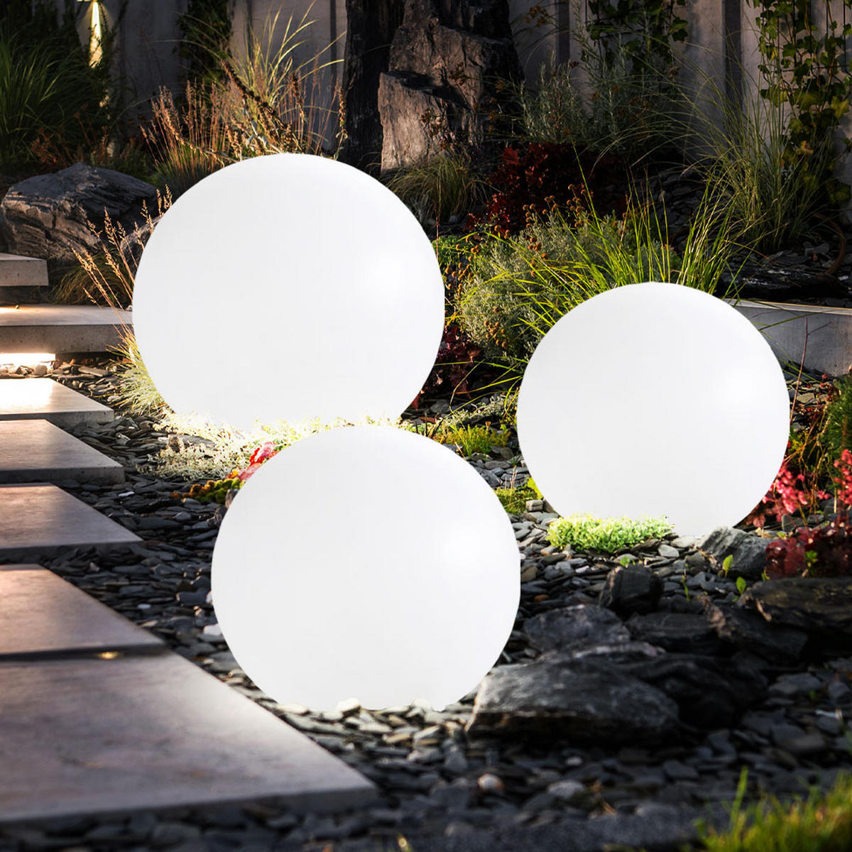 LED AUSSENLEUCHTE Kugel Weiß Modern 3er Set - Weiß, Kunststoff (25/25/65cm)
