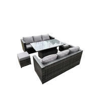 GARTENSET Polyrattan 8-Sitzer - Dunkelgrau/Grau, Glas/Kunststoff - Fimous