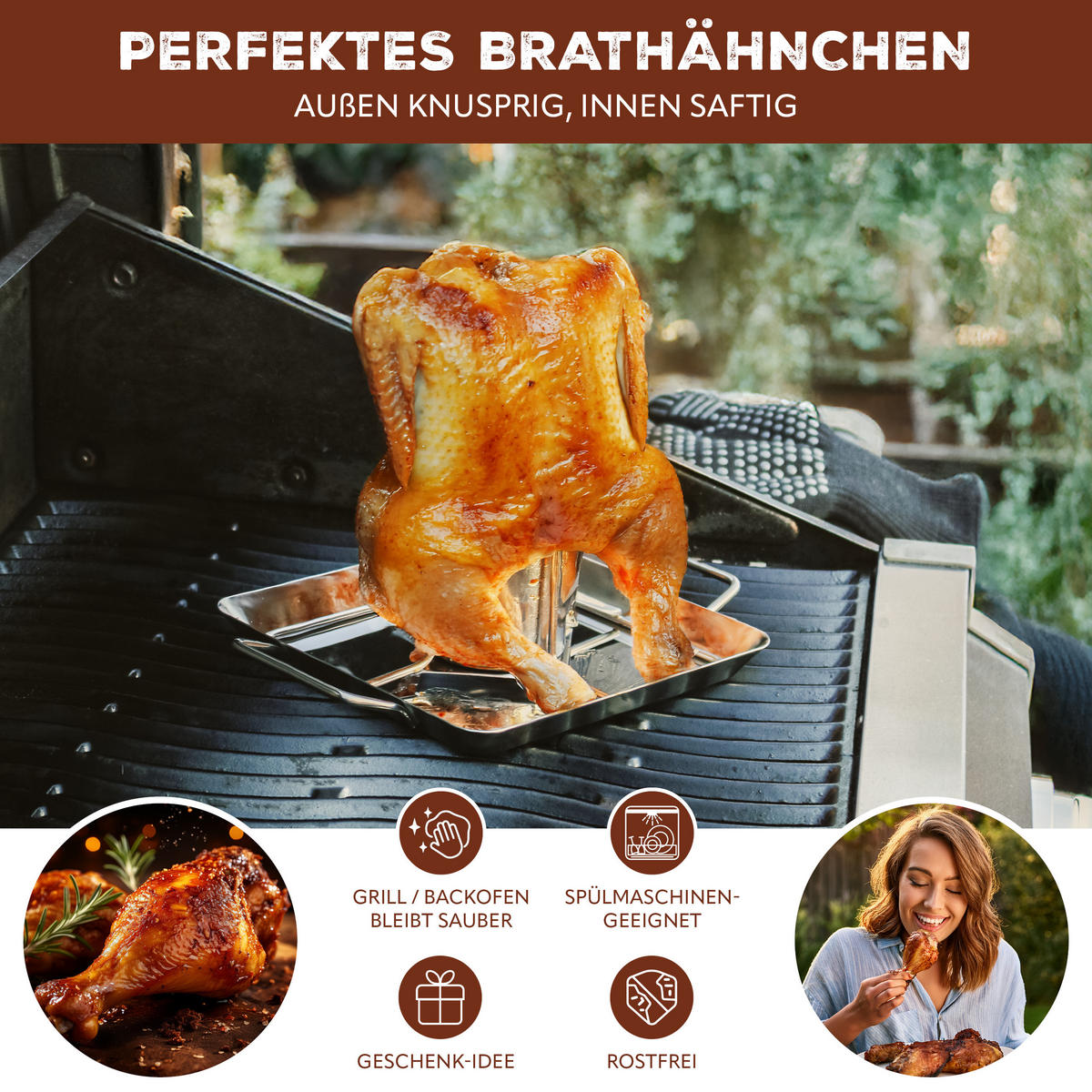 HÄHNCHENBRÄTER, silber, Edelstahl - Edelstahlfarben, Metall (24.5/13.5/18.5cm) - bremermann