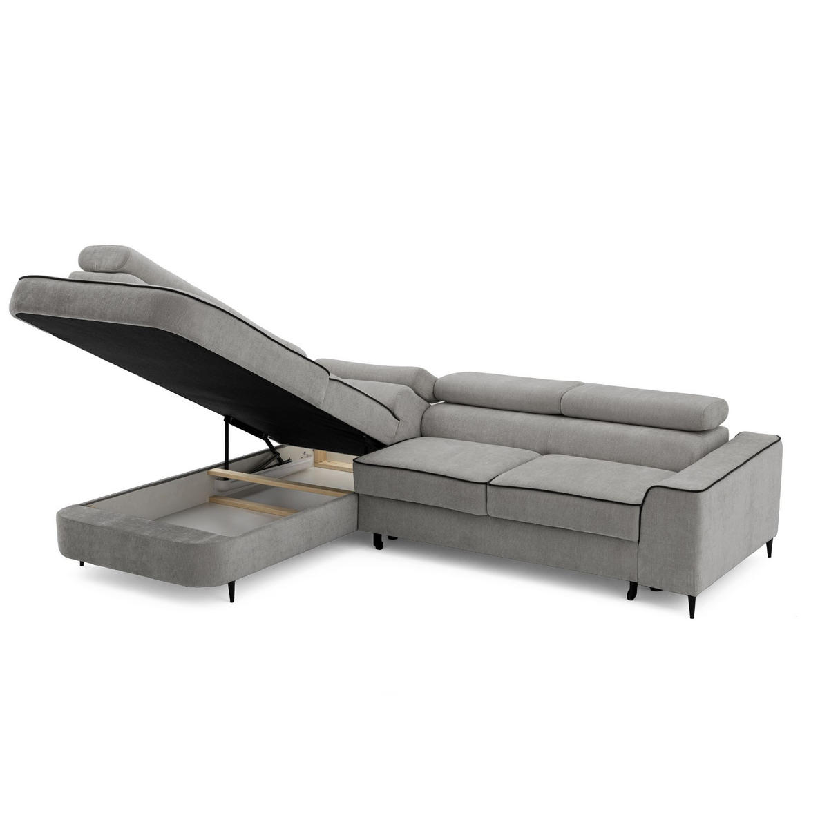 ECKSOFA EVER L Links mit Schlaffunktion 193x126 Chenille Grau - Schwarz/Grau, Holz/Textil (267/204cm) - Muffo