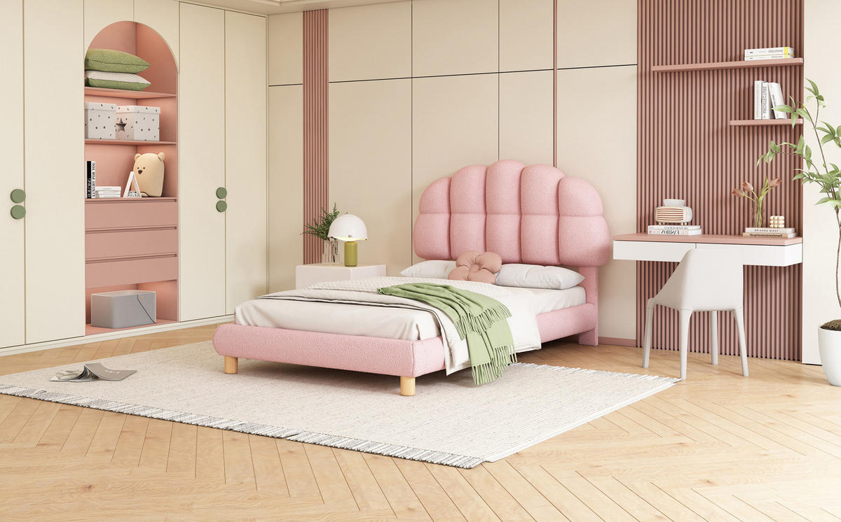 POLSTERBETT 90/200 cm Rosa aus Boucle mit Holzlattenrost - Rosa, Textil (90/200cm) - OKMYHOME