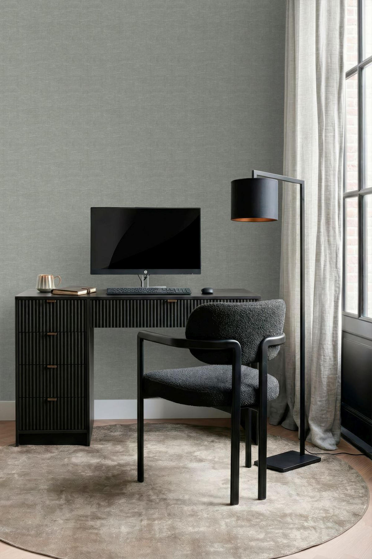 TAPETE Leinen-Optik 53 cm x 10.05 m - Grün, Papier (53/1000cm) - Origin Wallcoverings