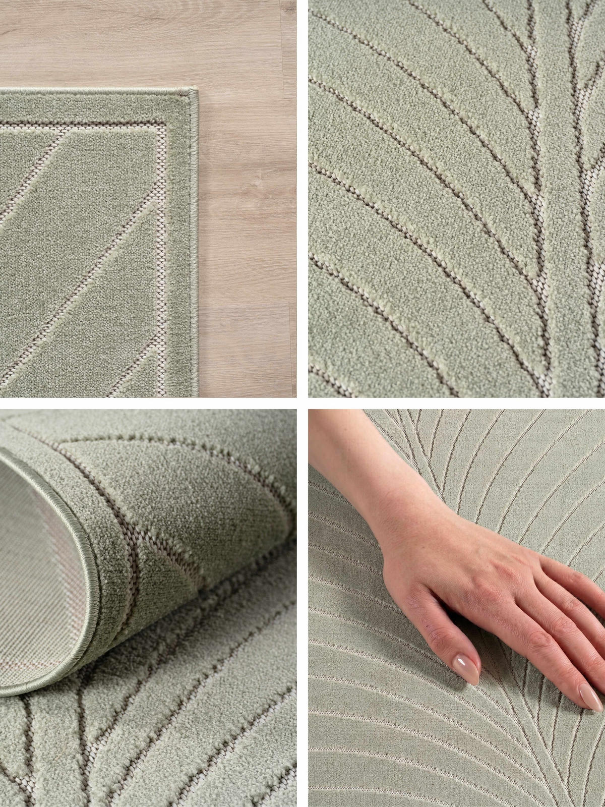 TEPPICH Outdoor, Fußbodenheizung-geeignet, mit Blattmotiv, aus Polypropylen, ENGADIN in Salbeigrün, 140 x 200 cm - Grün, Textil (140/200cm) - KADIMA DESIGN