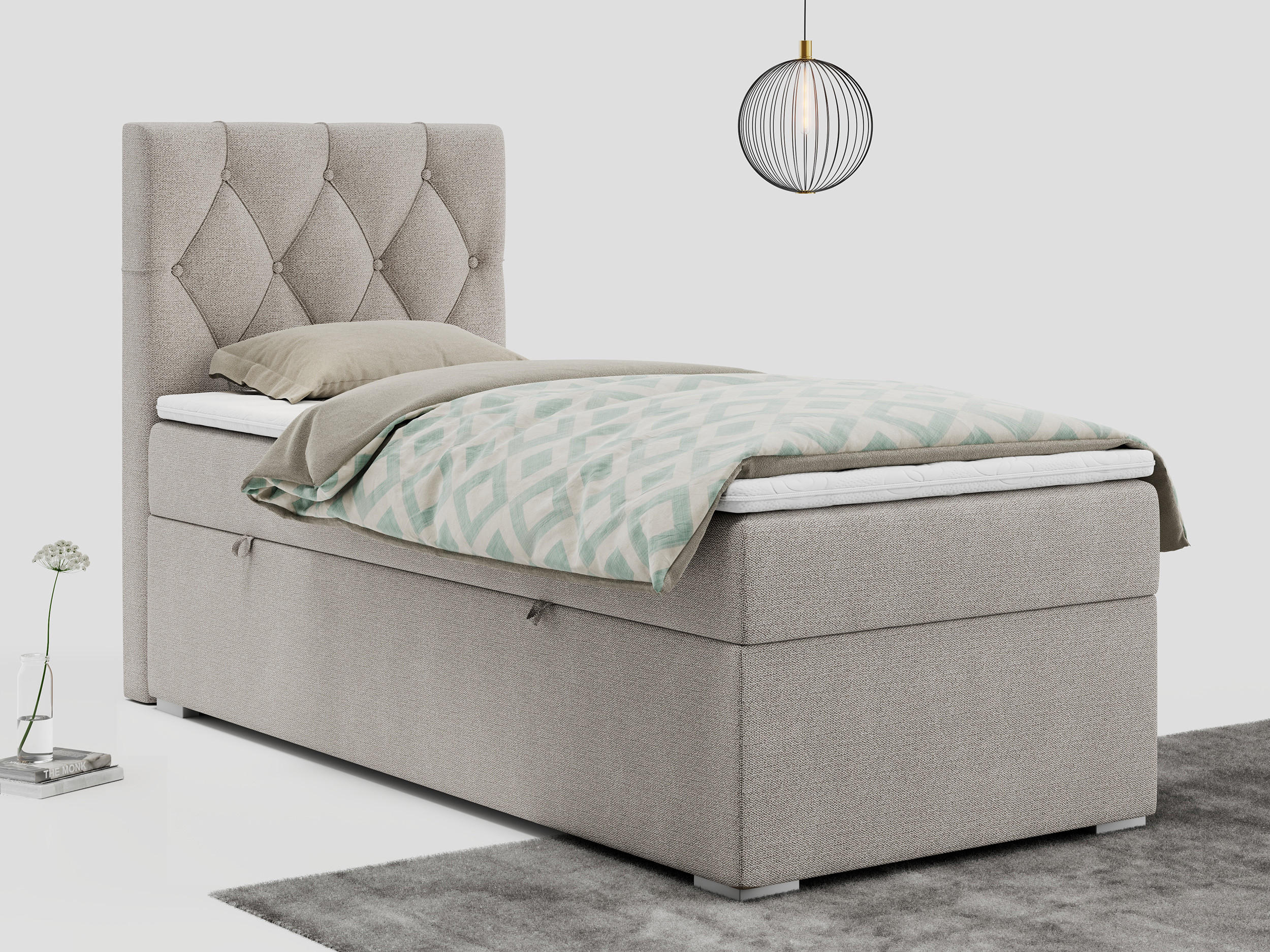 BOXBETT ALDA 90/200 Beige Struktur - H4 - Links Seite - Beige, Holz/Textil (90/200cm) - MKS
