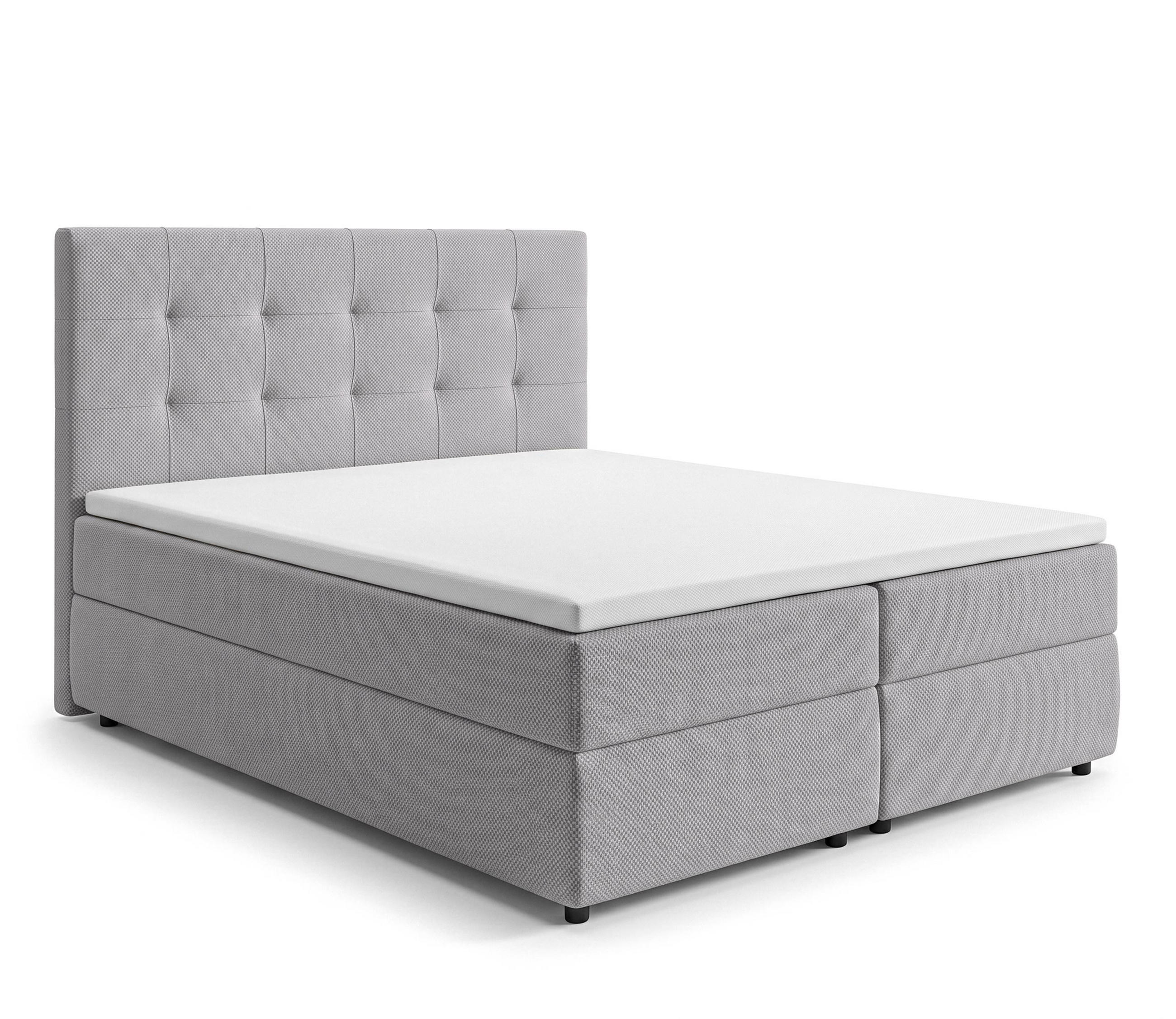 BOXBETT SAKARYA 180x200 cm mit Bettkasten und Matratze - Hellgrau + TOPPER - Hellgrau/Schwarz, Holz/Holzwerkstoff (180/200cm) - AX Living