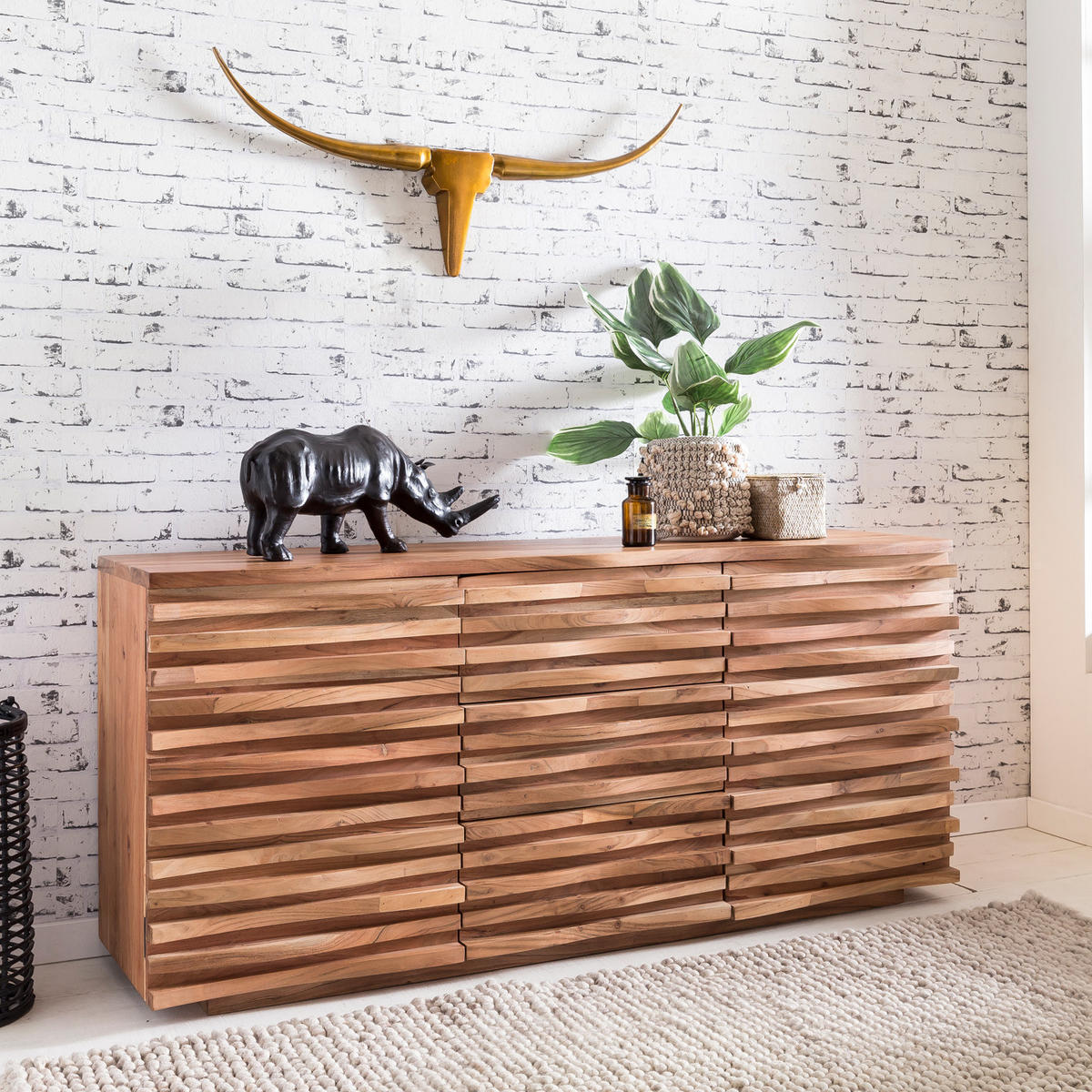 SIDEBOARD – Akazie Massivholz, 160x75x43 cm, mit Baumkante, Landhausstil - Braun, Akazienholz/Holz (160/75/43cm) - KADIMA DESIGN