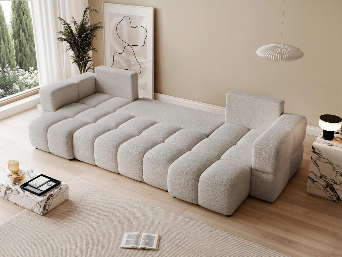 WOHNLANDSCHAFT BUENO mit Schlaffunktion und Bettkasten Hellgrau - Hellgrau, Holzwerkstoff/Kunststoff (318/148cm) - Idohome