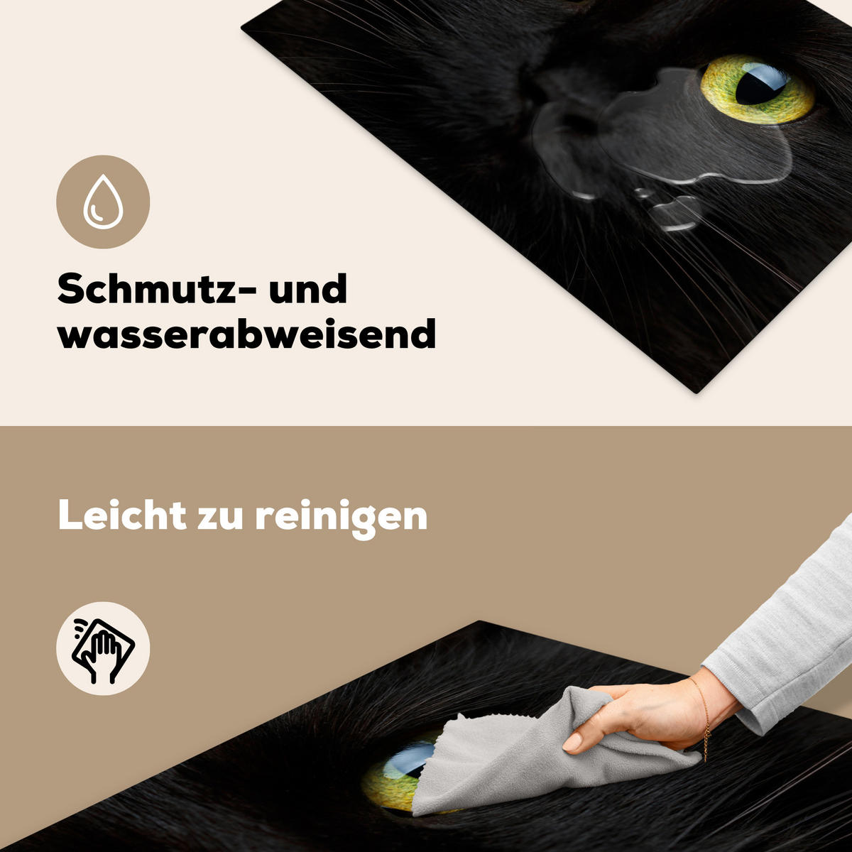 HERDABDECKPLATTE Katze - Augen - Gelb - Schwarz Induktionsschutz 81.6x52.7 cm - Schwarz, Kunststoff (81.6/52.7/0.2cm) - MuchoWow