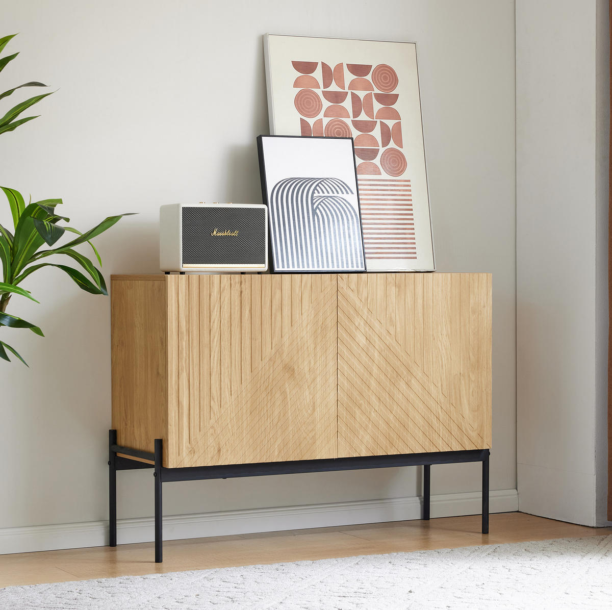 SIDEBOARD 100/40/75 cm mit 2 Türen, Metallbeinen und verstellbarem Einlegeboden - Naturfarben, Holzwerkstoff (100/75/40cm) - BEAOK