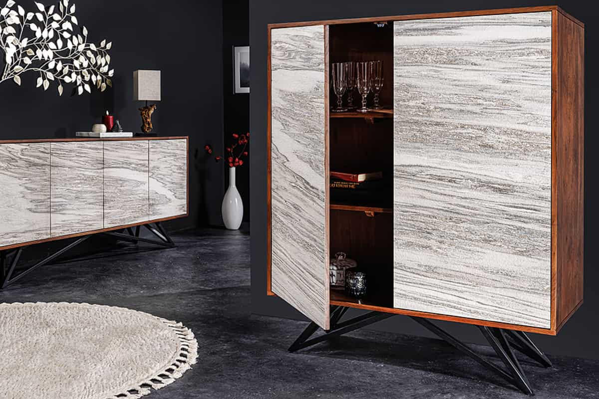 HIGHBOARD MOUNTAIN SOUL Akazie Weiß 120cm - Schwarz/Braun, Holz/Stein (100/120/38cm) - riess-ambiente