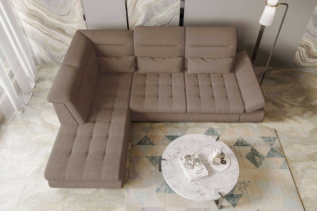 ECKSOFA Toscana Velours inkl. Schlaffunktion - Sandfarben/Taupe, Textil (227/279cm) - 99rooms