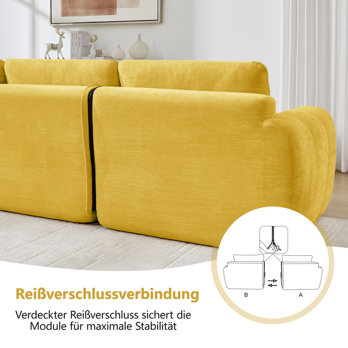 2-SITZER-SOFA DE-34464 quadratische Tuftung und 32D-Schaum Gelb - Gelb, Textil (97/68/194cm) - ComfortXL