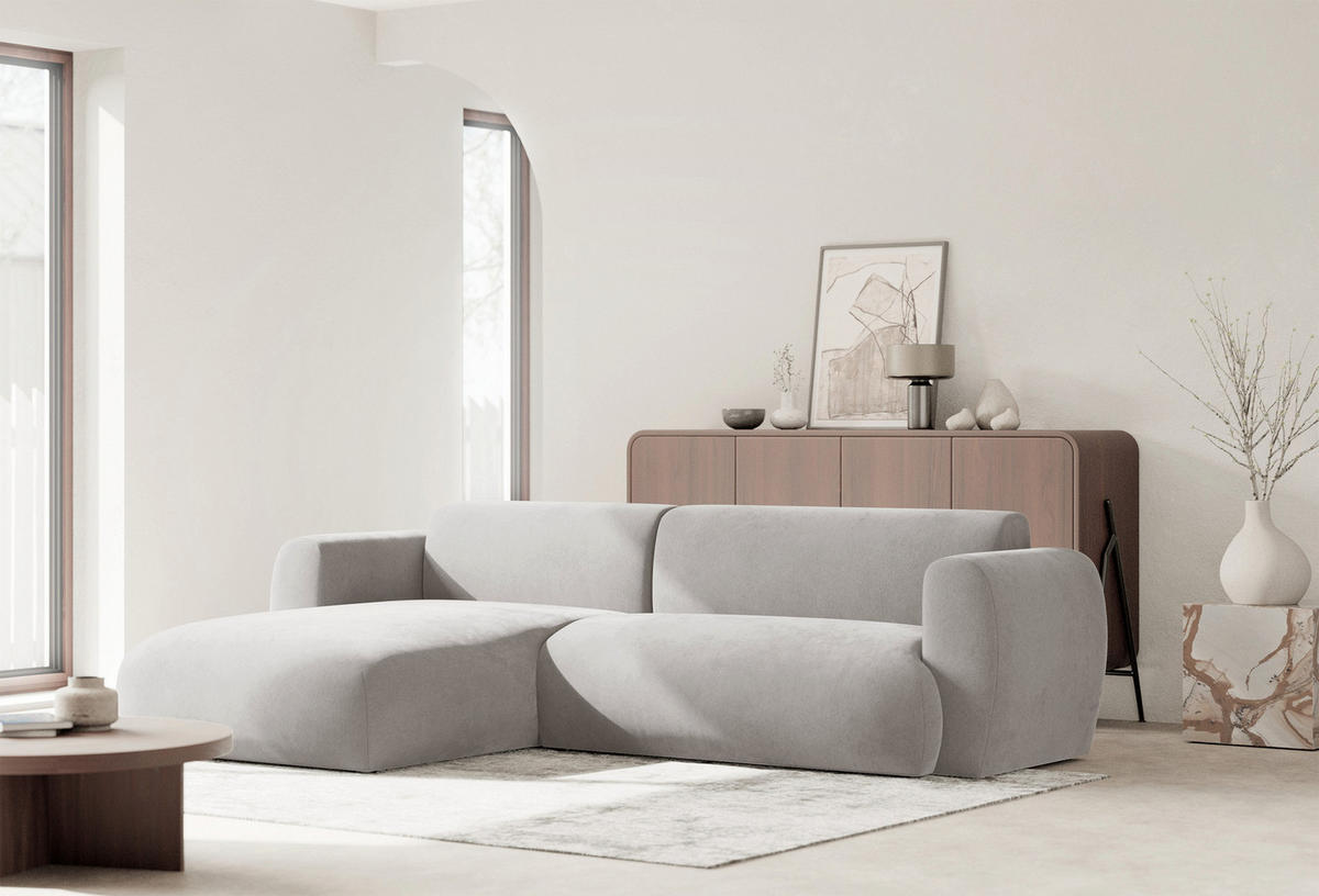 ECKSOFA Emia Hellgrau links - Hellgrau/Schwarz, Kunststoff/Textil (262/156cm) - Selsey
